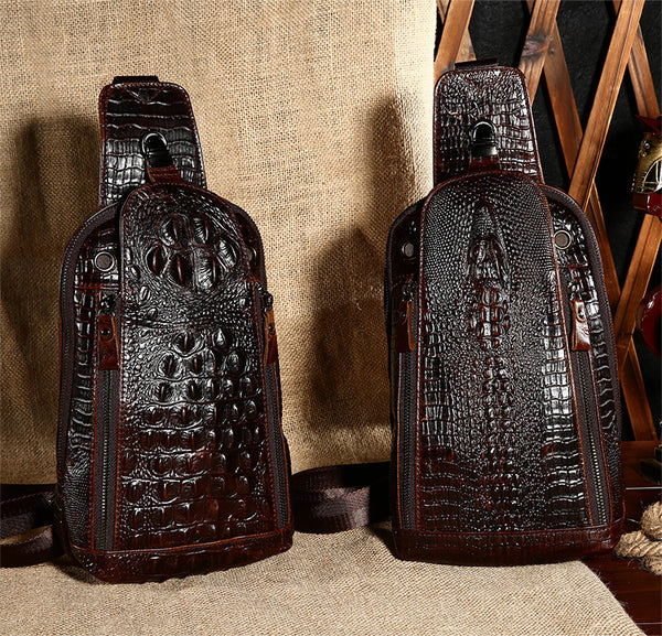 DEEPKEE original nubuck handmade full-grain genuine leather cowhide bag Deepkee Leather Crocodile Texture Cowhide Sling Bag #1313