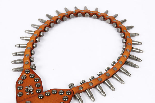 DEEPKEE original nubuck handmade full-grain genuine leather cowhide bag Hand-decorated Punk Knight Bullet Belt #21322