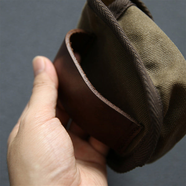 DEEPKEE original nubuck handmade full-grain genuine leather cowhide bag Retro waxed canvas mini storage bag(Cigarette Case) #FR603