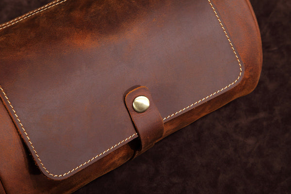 DEEPKEE original nubuck handmade full-grain genuine leather cowhide bag Vintage Leather Cylindricity Crossbody Bags No.SF061