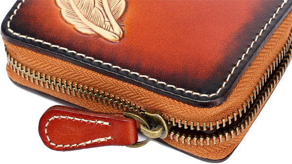 DEEPKEE original nubuck handmade full-grain genuine leather cowhide bag Deepkee Leather Feather Totem Card Holder/Wallet #0926