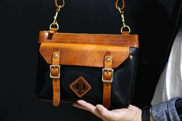 DEEPKEE original nubuck handmade full-grain genuine leather cowhide bag Vegetable Tanned Leather Unisex Satchel Bag #674