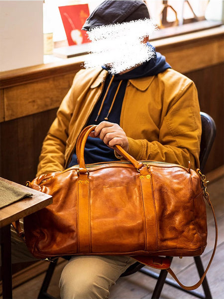 DEEPKEE original nubuck handmade full-grain genuine leather cowhide bag Weekender Bag LB6759