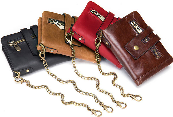 DEEPKEE original nubuck handmade full-grain genuine leather cowhide bag DEEPKEE Leather Bifold Chain Wallet 7515