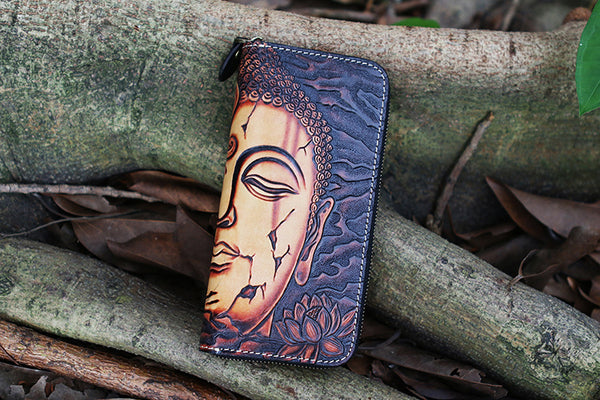 DEEPKEE original nubuck handmade full-grain genuine leather cowhide bag Deepkee Cowhide Carved Japanese Wallet #23790