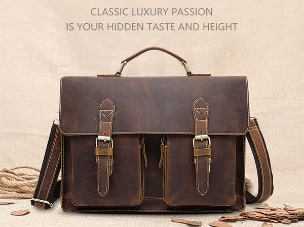 DEEPKEE original nubuck handmade full-grain genuine leather cowhide bag The Classic cowhide men's handbag briefcase #9033