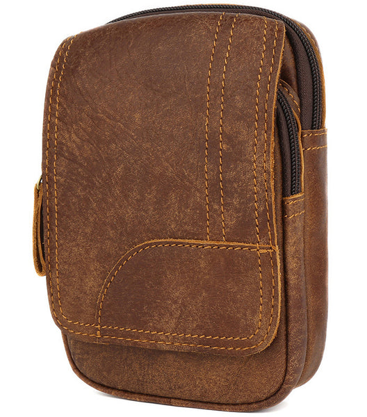 DEEPKEE original nubuck handmade full-grain genuine leather cowhide bag Leather Cowhide Frosted Brown Wear Belt Riding Site Work Waist Bag #6370