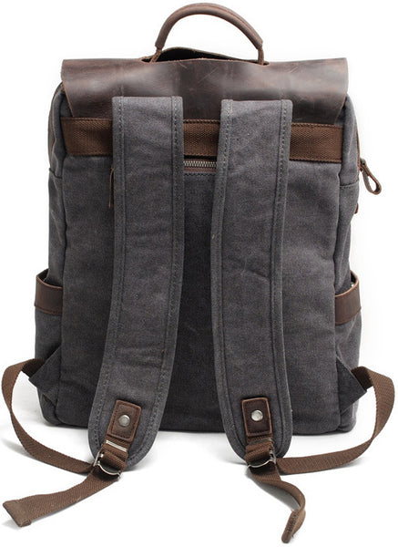 DEEPKEE original nubuck handmade full-grain genuine leather cowhide bag Vintage Waxed Canvas Backpack, Waterproof Rucksack # 8064K_1