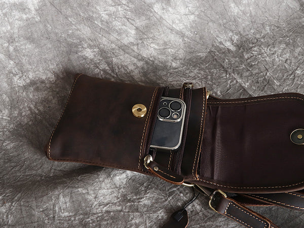 DEEPKEE original nubuck handmade full-grain genuine leather cowhide bag Leather Belt Pouch Cool Mini Shoulder Belt Bags No.3133