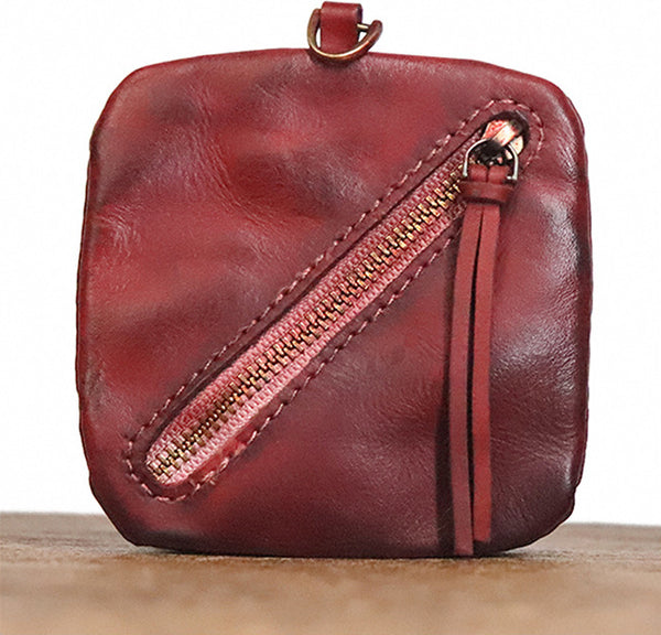 DEEPKEE original nubuck handmade full-grain genuine leather cowhide bag Cowhide vegetable tanned leather simple compact zipper coin purse organizer #SG123