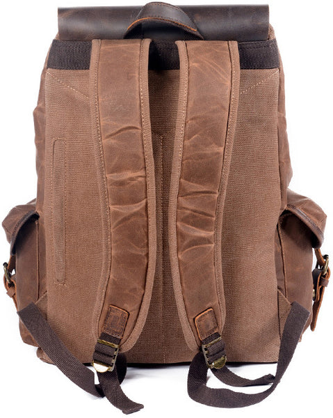 DEEPKEE original nubuck handmade full-grain genuine leather cowhide bag Classic Oil-Wax Canvas Drawstring Backpack #6105Z