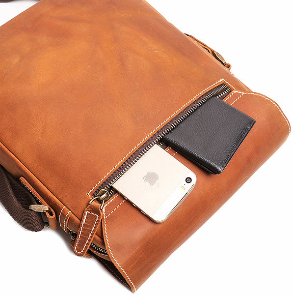 DEEPKEE original nubuck handmade full-grain genuine leather cowhide bag Best DEEPKEE Brown Leather Vertical Side Bag Courier Bag Messenger Bag 30023