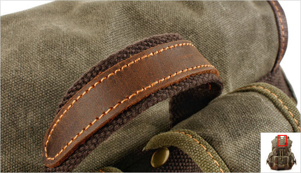 DEEPKEE original nubuck handmade full-grain genuine leather cowhide bag Canvas Spliced Leather Mountaineering Backapck #9508