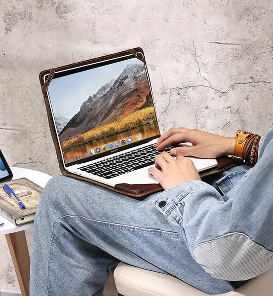 DEEPKEE original nubuck handmade full-grain genuine leather cowhide bag Suitable for 13.3-inch MacBookPro/Air Leather Vintage Laptop Protective Case #2117