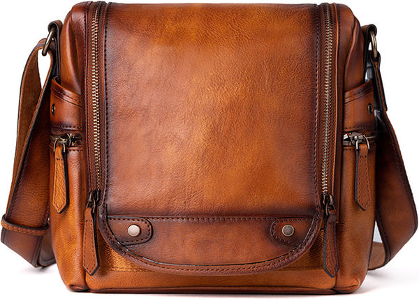 DEEPKEE original nubuck handmade full-grain genuine leather cowhide bag Square Roomy Messenger Bag #13522