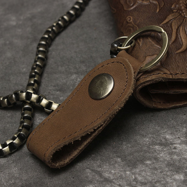 DEEPKEE original nubuck handmade full-grain genuine leather cowhide bag Deepkee Genuine Leather Bifold Wallet Organizer Checkbook Iron Chain #LD052