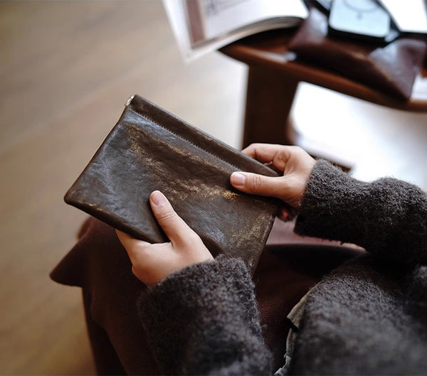 DEEPKEE original nubuck handmade full-grain genuine leather cowhide bag Handcrafted Leather Coin Purse & Card Organizer Wallet #D80591