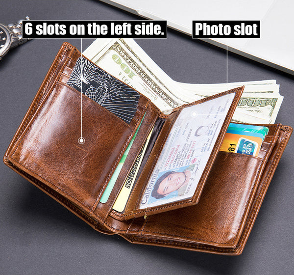 DEEPKEE original nubuck handmade full-grain genuine leather cowhide bag Deepkee Leather Durable Full-grain Cowhide Bifold Wallet #7333