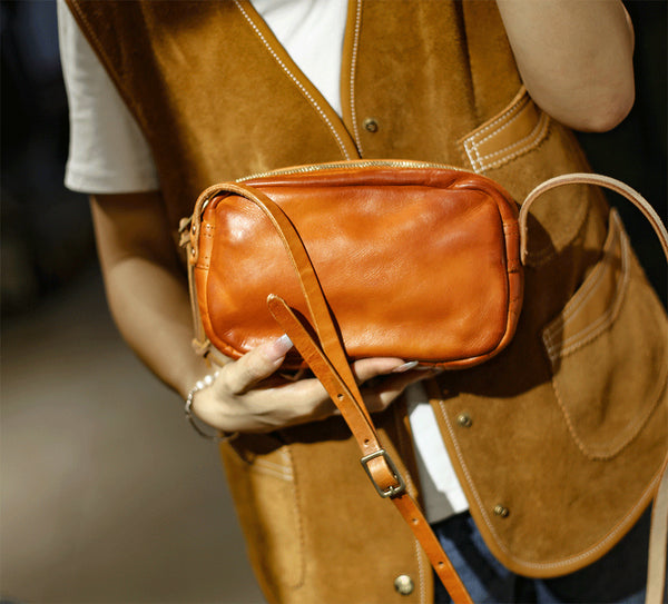 DEEPKEE original nubuck handmade full-grain genuine leather cowhide bag Horsehide washing water summary small square bags #23115