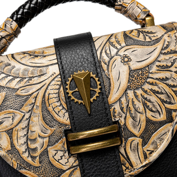 DEEPKEE original nubuck handmade full-grain genuine leather cowhide bag Deepkee Niche Designs Cowhide Shoulder Messenger Embossed Bag #ZPBG188BK