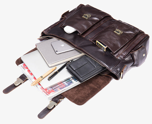 DEEPKEE original nubuck handmade full-grain genuine leather cowhide bag DEEPKEE® HANDMADE LEATHER BRIEFCASE #8942