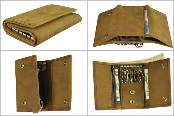 DEEPKEE original nubuck handmade full-grain genuine leather cowhide bag DEEPKEE Handmade Leather Trifold Key Wallet #KZ230