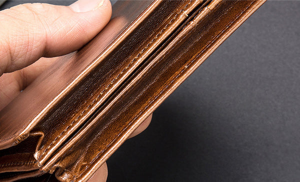 DEEPKEE original nubuck handmade full-grain genuine leather cowhide bag Deepkee Leather Durable Full-grain Cowhide Bifold Wallet #7333