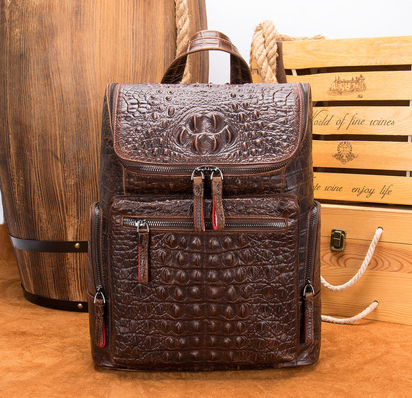 DEEPKEE original nubuck handmade full-grain genuine leather cowhide bag DEEPKEE real LEATHER Crocodile Design Style Cowhide Backpack #1269
