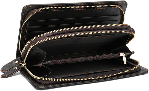 DEEPKEE original nubuck handmade full-grain genuine leather cowhide bag Deepkee Cowhide Single/Double-Layered Zip Wallet #9069