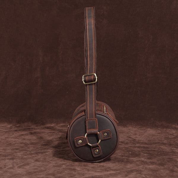 DEEPKEE original nubuck handmade full-grain genuine leather cowhide bag Vintage Leather Cylindricity Crossbody Bags No.SF061