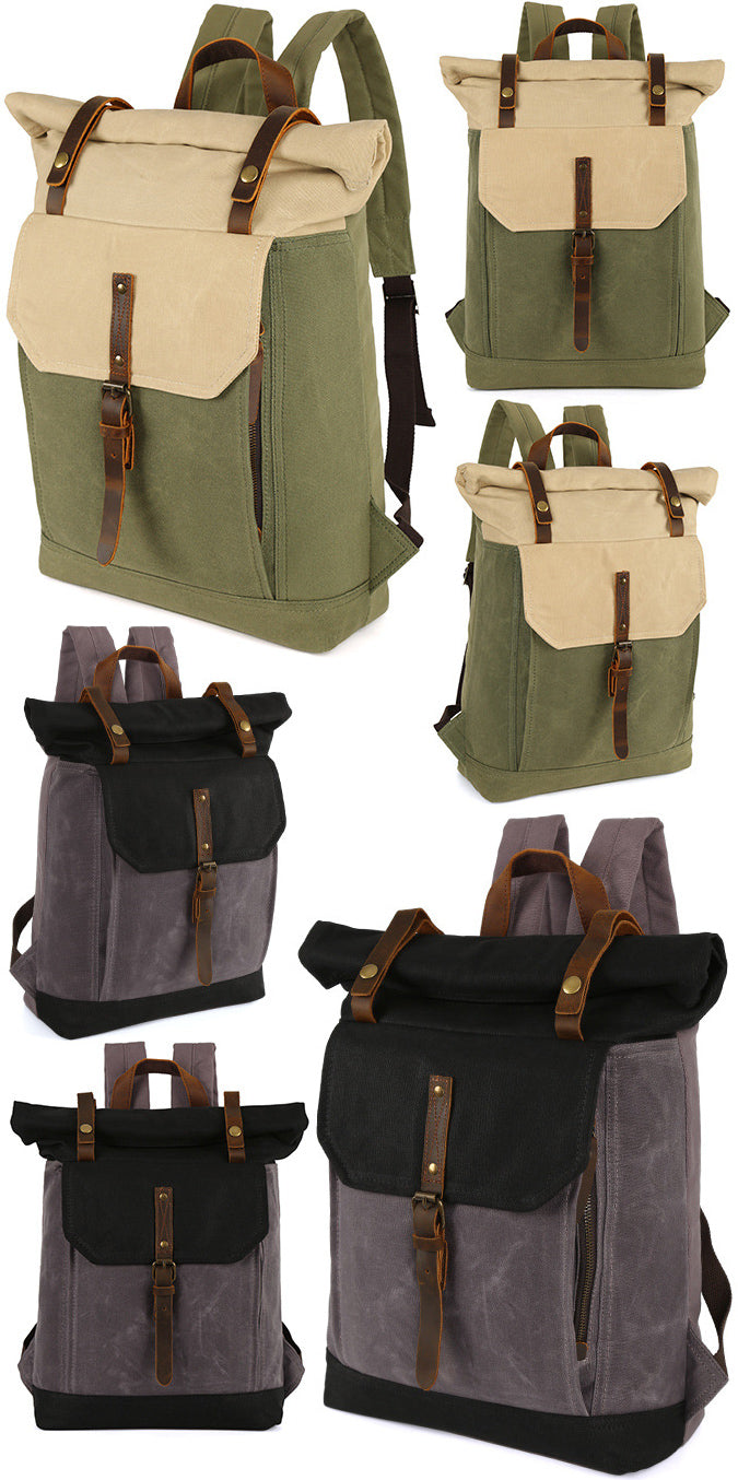 DEEPKEE original nubuck handmade full-grain genuine leather cowhide bag Deepkee Retro Travel Canvas Backpack #5191_1