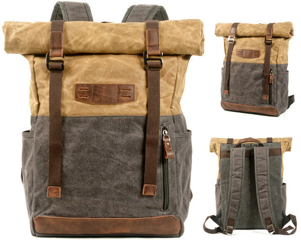 DEEPKEE original nubuck handmade full-grain genuine leather cowhide bag Hiking Mountaineering Backpack #5002LA