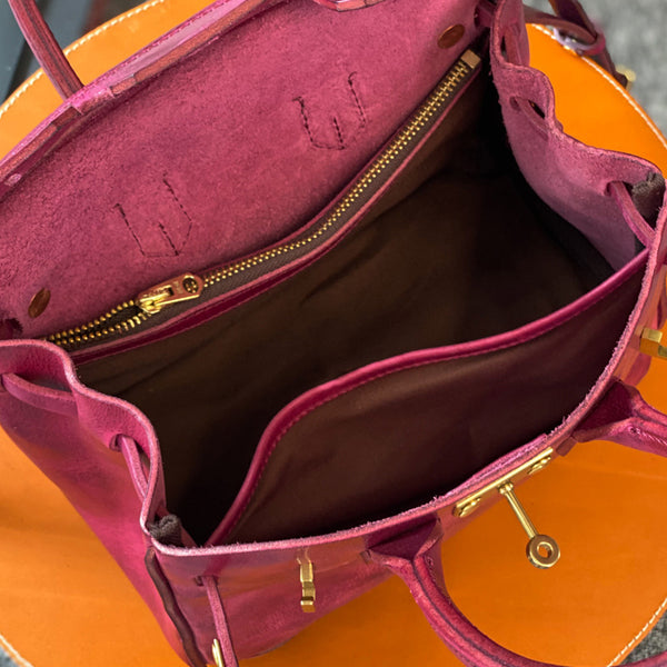 DEEPKEE original nubuck handmade full-grain genuine leather cowhide bag The Oil-wax Cowhide Faux Replic Birkin 25 Bag #BR6315