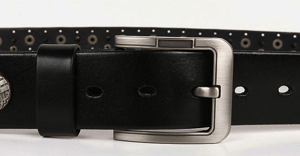 DEEPKEE original nubuck handmade full-grain genuine leather cowhide bag Navel nailhead vegetable tanned cowhide belt #211224