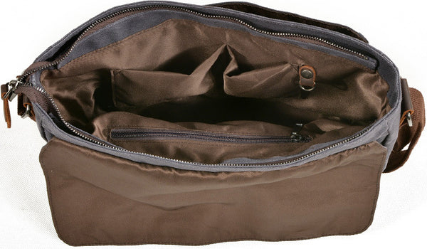 DEEPKEE original nubuck handmade full-grain genuine leather cowhide bag Handmade Leather Canvas Courier Bag# 6027