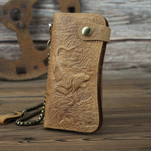 DEEPKEE original nubuck handmade full-grain genuine leather cowhide bag Deepkee Genuine Leather Bifold Wallet Organizer Checkbook Iron Chain #LD052