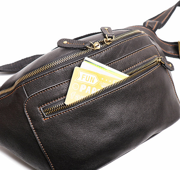 DEEPKEE original nubuck handmade full-grain genuine leather cowhide bag Outdoor cycling chest bag No.30129