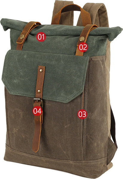 DEEPKEE original nubuck handmade full-grain genuine leather cowhide bag Deepkee Retro Travel Canvas Backpack #5191_1