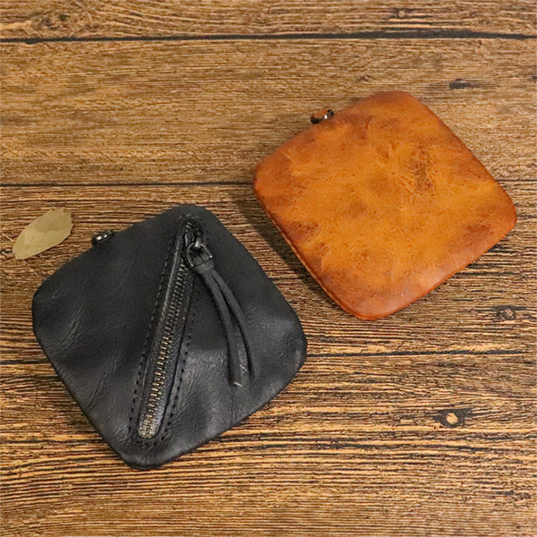 DEEPKEE original nubuck handmade full-grain genuine leather cowhide bag Cowhide vegetable tanned leather simple compact zipper coin purse organizer #SG123