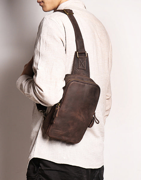 DEEPKEE original nubuck handmade full-grain genuine leather cowhide bag Leather Sling Crossbody Bag No.1078