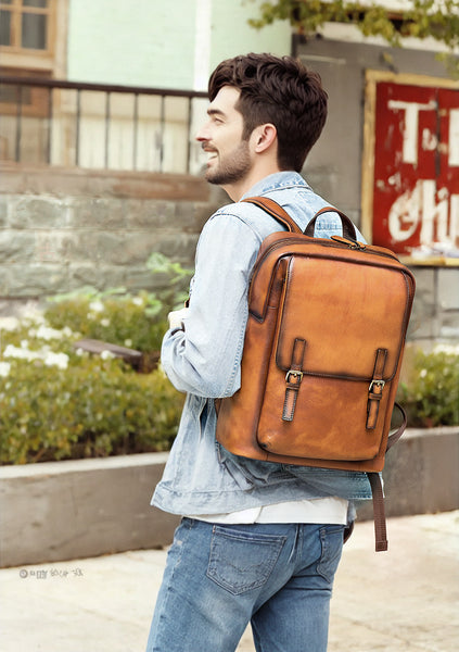 DEEPKEE original nubuck handmade full-grain genuine leather cowhide bag Jock Leather Loiter Backpack No2247