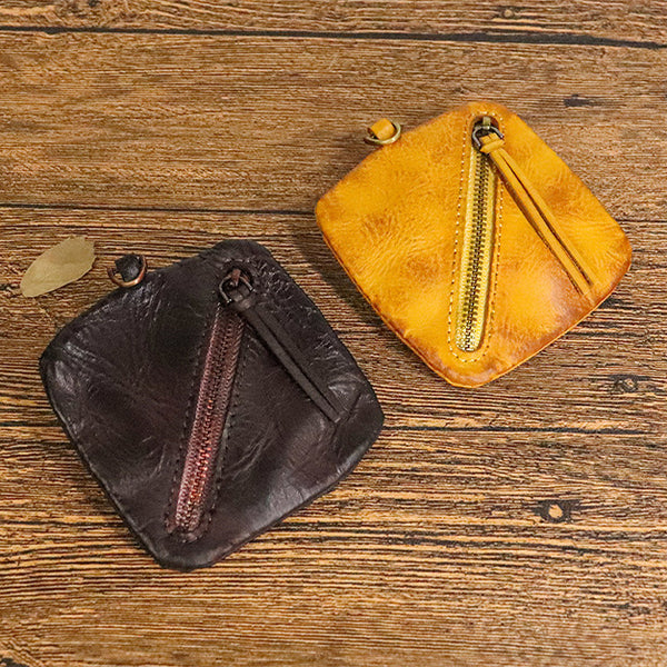 DEEPKEE original nubuck handmade full-grain genuine leather cowhide bag Cowhide vegetable tanned leather simple compact zipper coin purse organizer #SG123