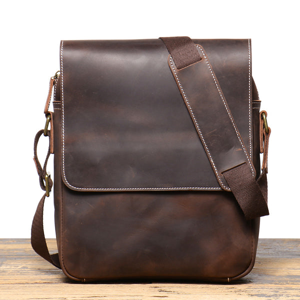 DEEPKEE original nubuck handmade full-grain genuine leather cowhide bag Best DEEPKEE Brown Leather Vertical Side Bag Courier Bag Messenger Bag 30023