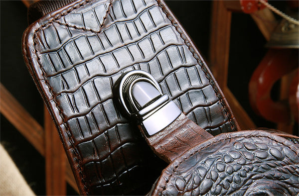 DEEPKEE original nubuck handmade full-grain genuine leather cowhide bag Deepkee Leather Crocodile Texture Cowhide Sling Bag #1313