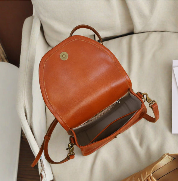 DEEPKEE original nubuck handmade full-grain genuine leather cowhide bag Vegetable Tanned Leather Crossbody Saddle Bag #1120