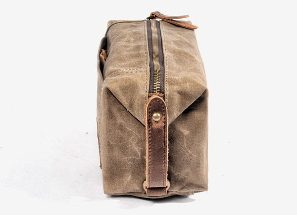 DEEPKEE original nubuck handmade full-grain genuine leather cowhide bag Canvas Leather waterproof wash bag for portable business trip, small organizer bag #6111Z