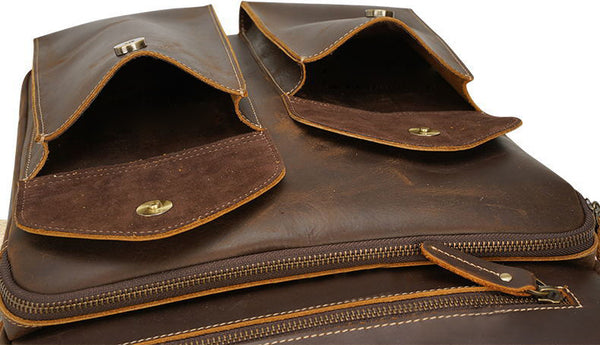 DEEPKEE original nubuck handmade full-grain genuine leather cowhide bag DEEPKEE Handcrafted Leather Commuter Cowhide Backpack #P3594BSD