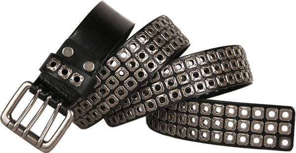 DEEPKEE original nubuck handmade full-grain genuine leather cowhide bag Punk Vapor Eye Hollowed Out Studded Cowhide Belt #210705