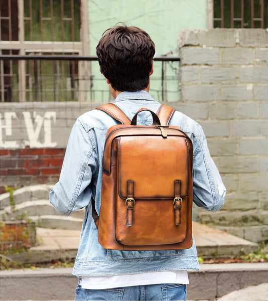 DEEPKEE original nubuck handmade full-grain genuine leather cowhide bag Jock Leather Loiter Backpack No2247