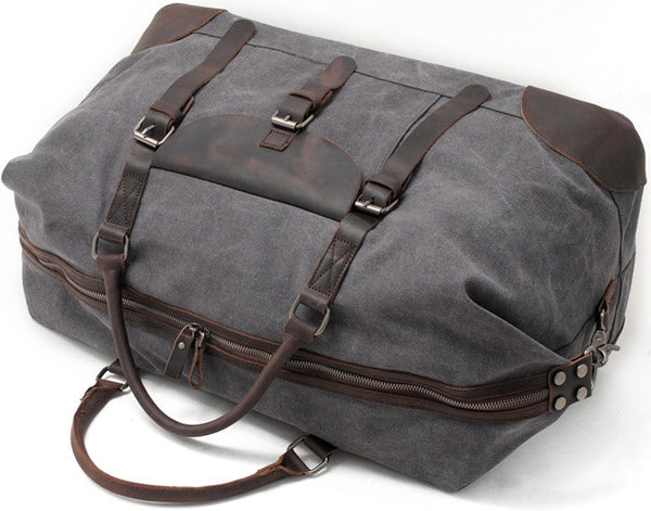 DEEPKEE original nubuck handmade full-grain genuine leather cowhide bag Leather Canvas Travel Handbag Canvas Duffle Bag #82056K